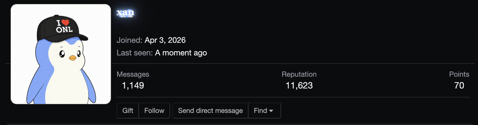xan's profile on nutria.onl: 1,149 messages, 11,623 reputation